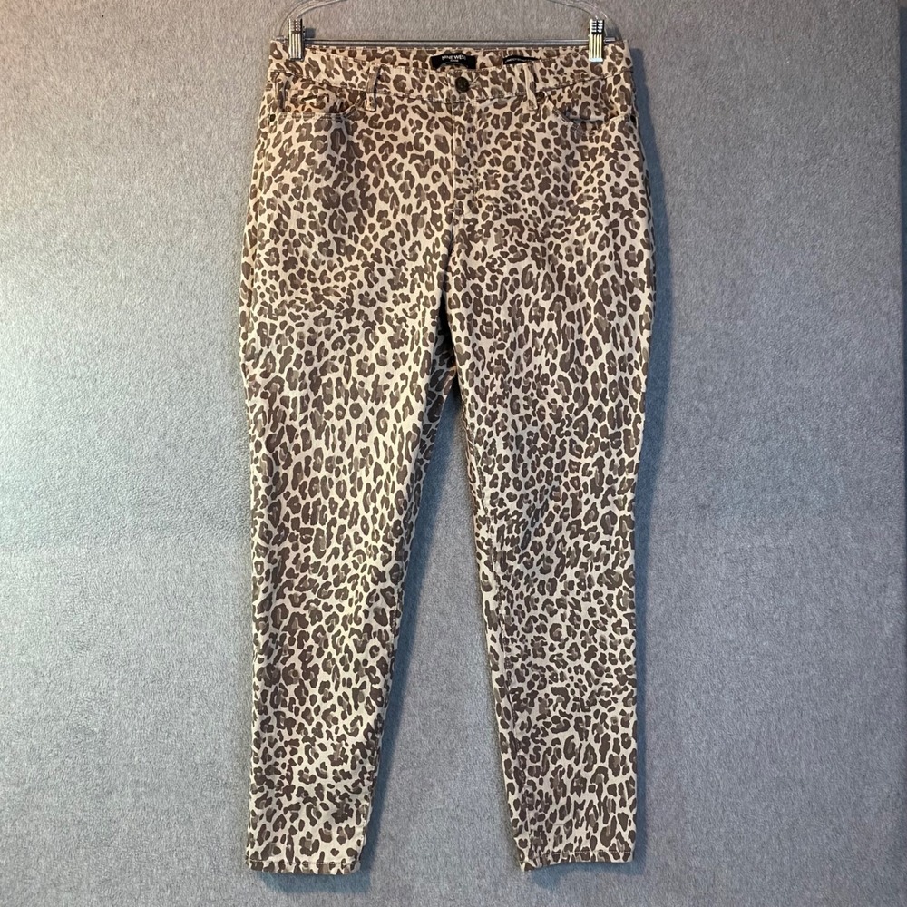 Nine West Gramercy Skinny Ankle‎ Women's Sz 14 Brown Leopard Print Stretch Jeans